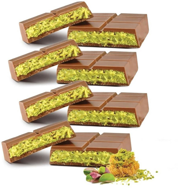 두바이 초콜릿 바 피스타치오 | 크림과 카타이피로 채워진 밀크 (3.17온스(3팩), Pistachio 3.17 oz (Pack of 4)