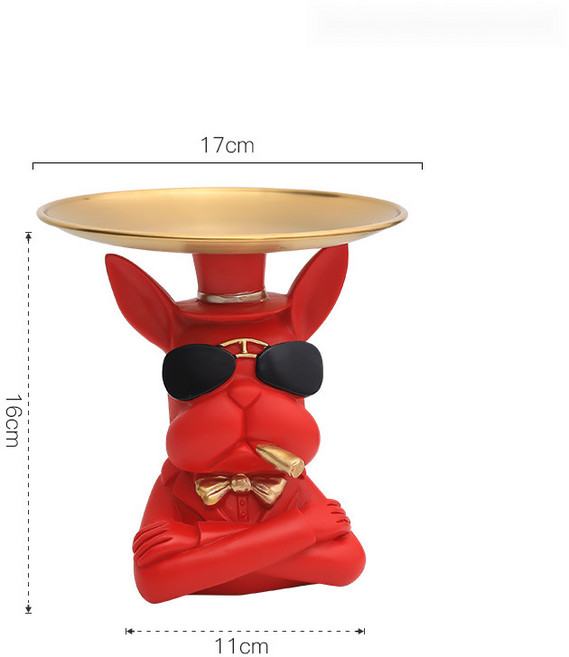 Sunnye 크리에이티브 럭셔리 노르딕 파이터 도어 키 수납 장식 거실 핸드메이드 동물 트레이 장식품, 레드 불독-트레이