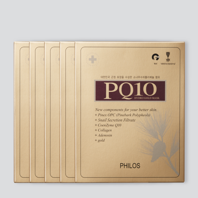 [필로스화장품] PQ10 골드 마스크팩 1BOX /140g(28g X 5장), 5개, 140g
