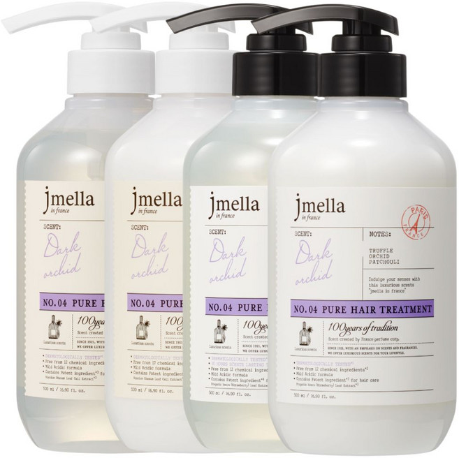 [헤어&바디 4종 세트] 제이멜라 퓨어 다크 오키드 퍼퓸 샴푸+트리트먼트+바디워시+바디로션 풀케어 500ml SET, 1개