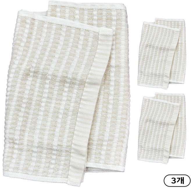 크린라이프 부드러운 코튼 샤워타월3P, 1세트, 3개입, 베이지