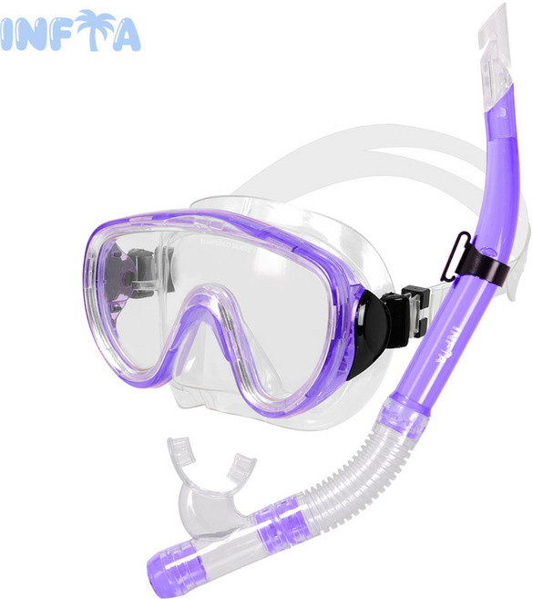 인피아 멀티 피스 스노쿨링 마스크 프리다이빙 스노쿨링 세트, 아쿠아퍼플