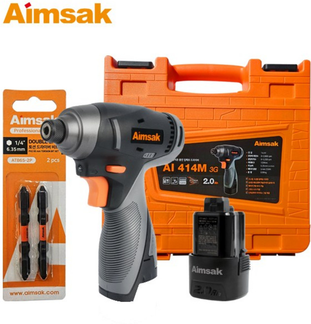 아임삭 임팩드릴 AI414M3G 충전임팩드라이버 + 배터리1개 비트2개 케이스 세트 (충전기 미포함), 1개