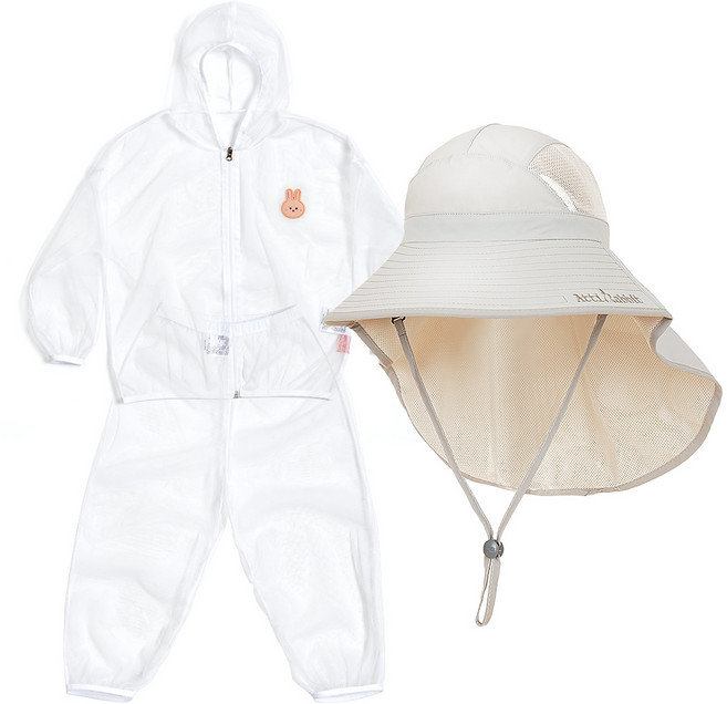 아띠래빗 유아 야외 모기장옷 상하의 세트 + 아동용 UV 아쿠아 플랩캡