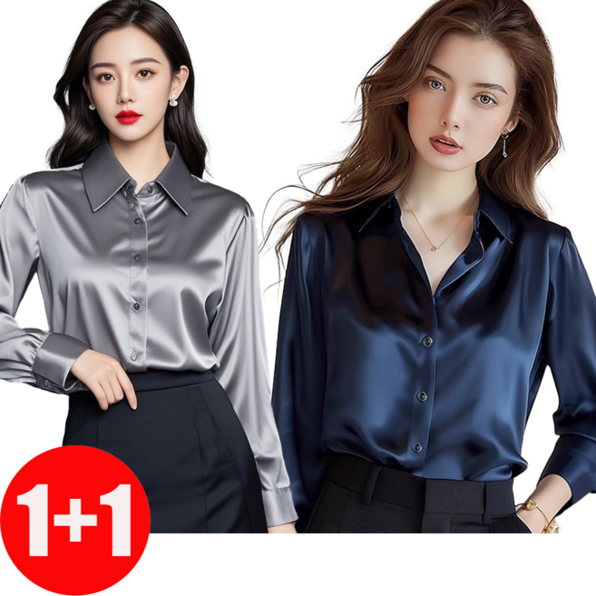 지고다그 1+1 여성 실크 셔츠 세련된 셔츠 버튼 블라우스 긴팔 비즈니스 오피스룩 ZK3067