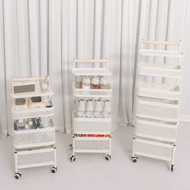 비다하우스 오픈 사각 철제 회전 트롤리 이동식 수납 선반, 사각 트롤리 - 4단