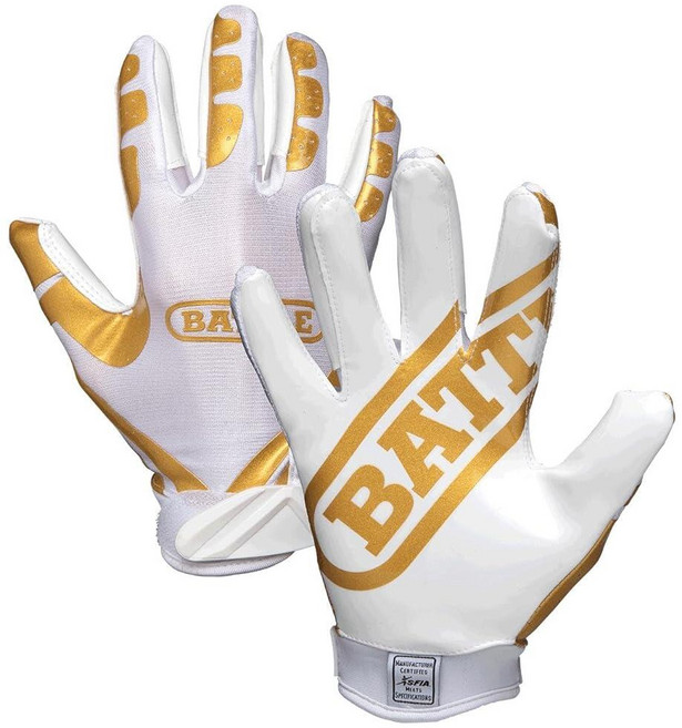 Battle Sports 울트라 스틱 와이드 리시버 축구 장갑 - 성인 및 청소년 라지 골드/화이트
