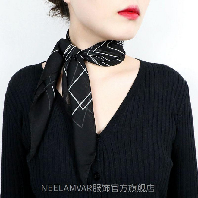 韓版小絲巾女 65釐米護頸裝飾小方巾 雪紡薄圍巾