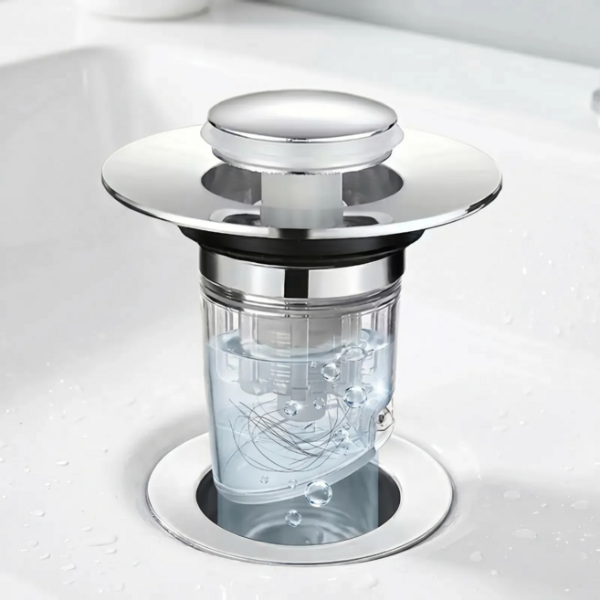 원터치 1초 세면대 마개 팝업 폼업 투명 머리카락 거름망 배수구 냄새 차단, 1개