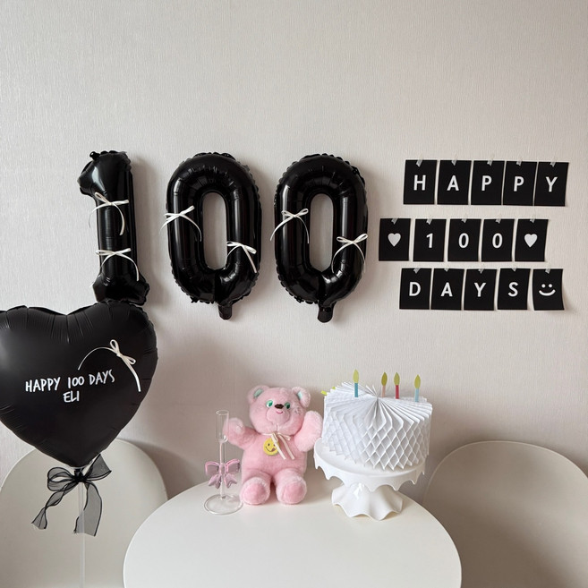 히얼투파티 아기 200일 풍선 소품, 1세트, 1. 블랙_100일