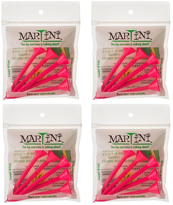 Martini Golf Tees 8.9cm(3 1/4인치) 핑크 4팩 - 티 총 20개 - 사실상 깨지지 않음, Martini Golf Tees 8.9cm(3 1/4인