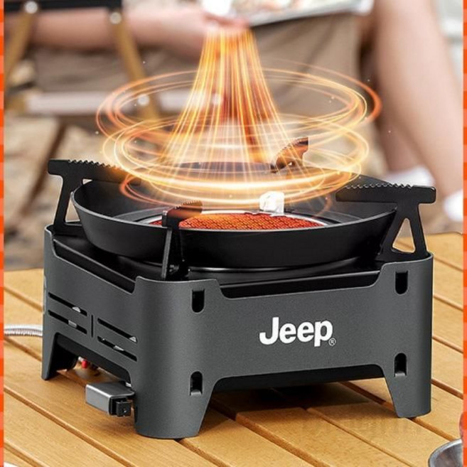 Jeep 카드형 스토브 분리형 신형 야외 차 끓이기 스토브 가스 스토브 휴대용 캠핑 요리 장비 풀세트, 1개, B_집열로 월광백 어댑터+가방