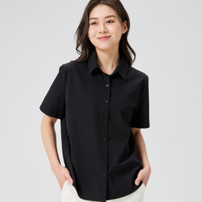 Roimkrs 여성 스판 링클프리 카라 반팔 여름 셔츠 10컬러