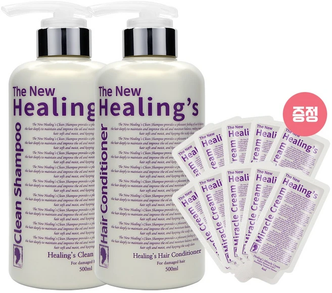 모에타 더뉴힐링스 클린 샴푸+헤어컨디셔너 500ml 세트 (힐링스 미라클크림 4ml 10개 증정), 1개 - 쿠팡