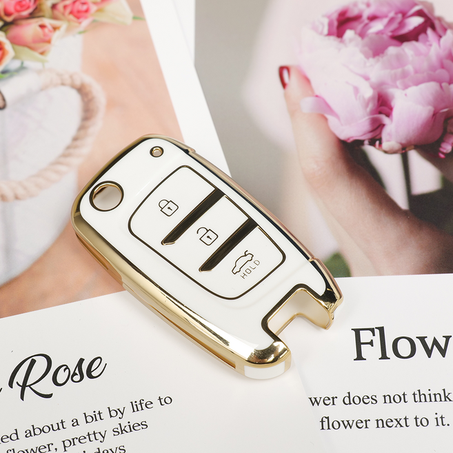 바이어블 현대 i30 ix35 i40 스타리아 호환 자동차 tpu 폴딩키 키케이스 키홀더 3버튼, 3버튼 E타입 화이트골드 (VA-TA30)