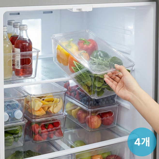 Vtopmart 다용도 냉장고 정리 트레이 팬트리 수납함, 4개, 투명