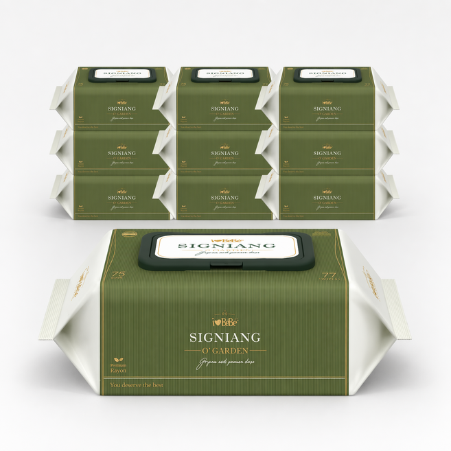 아이러브베베 시그니앙 75g 오가든 77매 10팩 캡형 아기물티슈, 10개