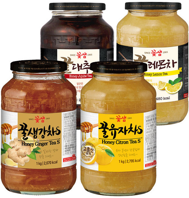효진유통 꽃샘 액상차 1kg 4종 꿀생강차S + 꿀유자차S + 꿀대추차 + 꿀레몬차, 1개, 1개입