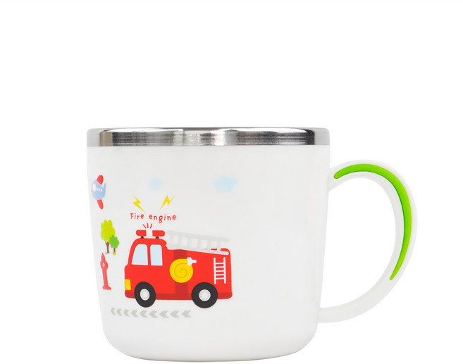 키친유 부릉부릉 논슬립 스텐 손잡이컵, 그린, 1개, 280ml