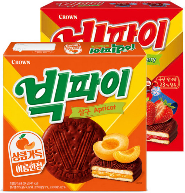 크라운 빅파이 살구맛324g+딸기324g, 1세트, (총2개)