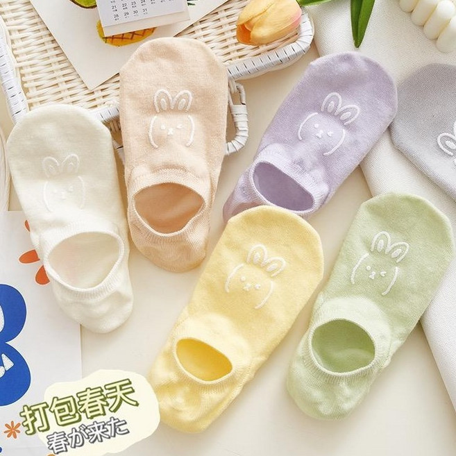 成人女款四季短襪隱形襪 5入組 卡通圖案學生運動襪