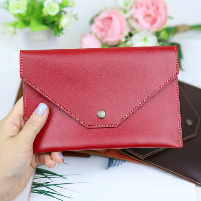 모두샵 수제 천연 가죽 통장지갑 통장케이스, 각인안함, 레드, 1개