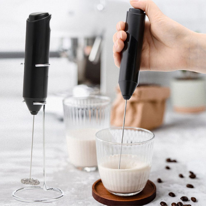 지디컴 스테인리스 자동 미니 무선 전동 휘핑기 우유 거품기 + 거치대, 블랙, GTH68603