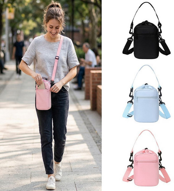 맘띵마켓 텀블러 파우치 물병가방 컵홀더 휴대용 방수 미니 크로스백, 1개, 핑크