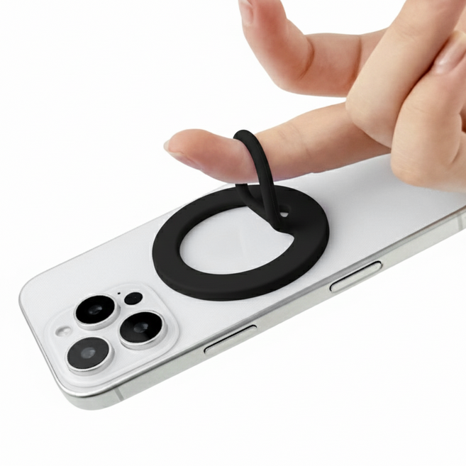 옐로우베이스 맥세이프 리퀴드 실리콘 링 부드러운 그립톡, 1개, 블랙