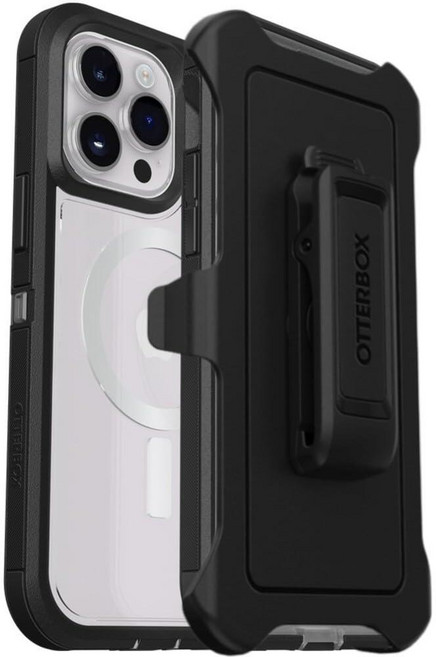 OtterBox 아이폰 14 프로 맥스(전용) 디펜더 시리즈 XT 투명 케이스 블랙 크리스탈 (투명/블랙) 홀스터 클립 포함 스크린리스 견고함 MagSafe에 스냅