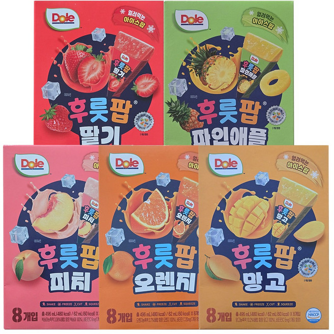 Dole 돌 후룻팝 62ml 5종 총 40개 (망고x8+오렌지x8+피치x8 +파인x8 +딸기x8)