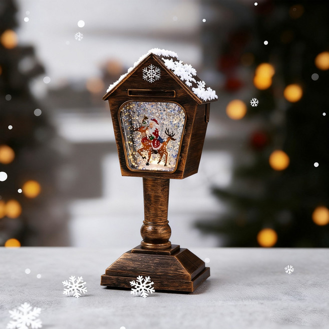크리스마스 오르골 워터볼 랜턴 LED 무드등 워터 스노우볼 램프 인테리어소품 선물 8곡 크리스마스 음악, 1개, 삼각우체통-산타