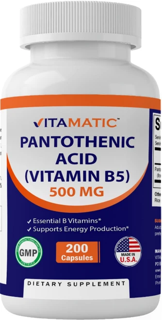 Vitamatic 비타매틱 대용량 판토텐산(비타민 B5) 500 mg 200 캡슐, 1개, 200정 - 쿠팡