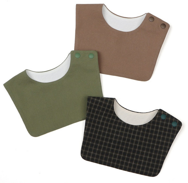 베베띵 사각사각 아기 침턱받이 3종 세트 / 핸드메이드 오가닉 턱받이/ 체크 세일러 침받이, 1개, 3개입, 2번_스코틀랜드에서+말차라떼그린+모던베이지