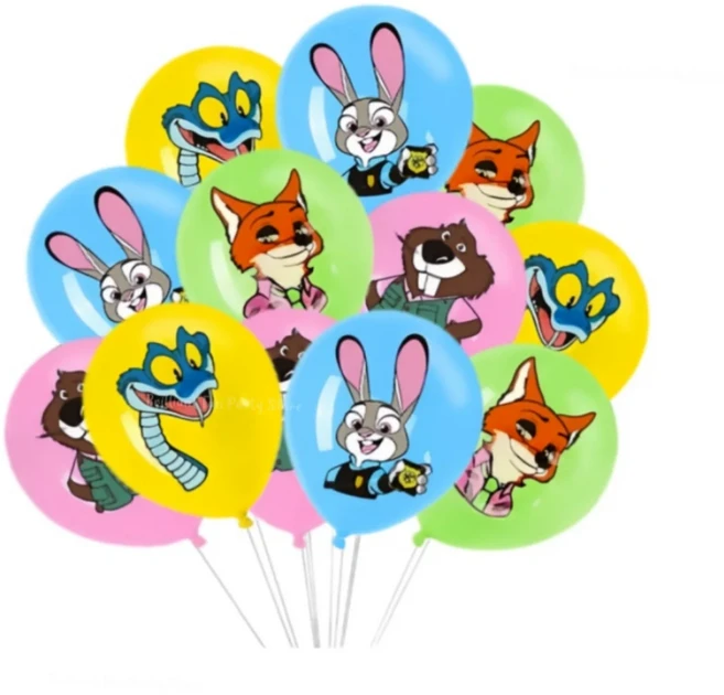 올스토어 뉴주토피아 생일 파티 장식 토끼 주디 홉스 여우 닉 테마 식기류 풍선 해피 배너 품 어린이, 18 Latex Balloon-12Pcs