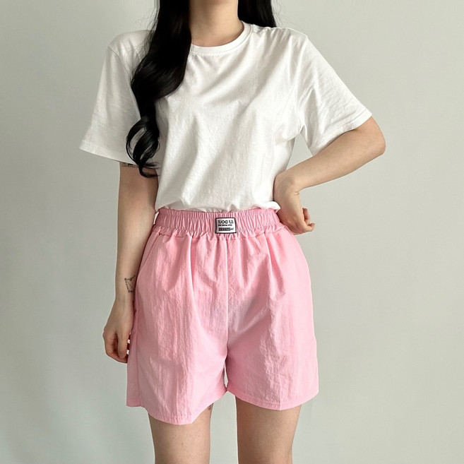 비토샵 여성용 장마철 물놀이 아노락 바스락 패치 4부 바람막이 반바지 생활방수 입는순간 체감온도 -5 나일론 쇼츠 밴딩 여름반바지 국내생산