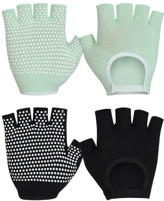 [2종] 버드버드 여성용 미끄럼방지 스포츠 필라테스 요가 반장갑 자전거 논슬립 양손장갑, 2세트, 민트-블랙