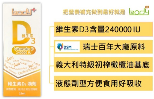 DSM 液態維生素D3 義大利初榨橄欖油基底 單瓶240000 IU, 1個