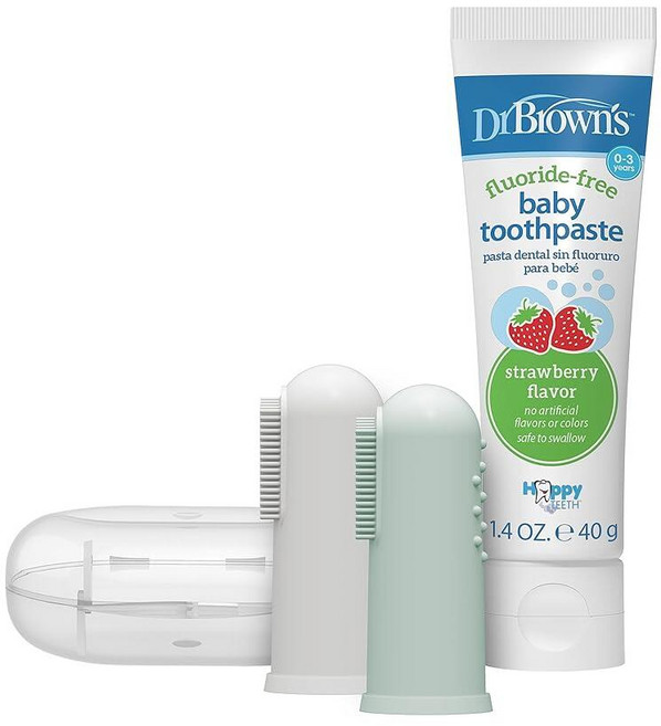 Dr. Brown's 100% 실리콘 아기 손가락 칫솔 및 치약 세트 .