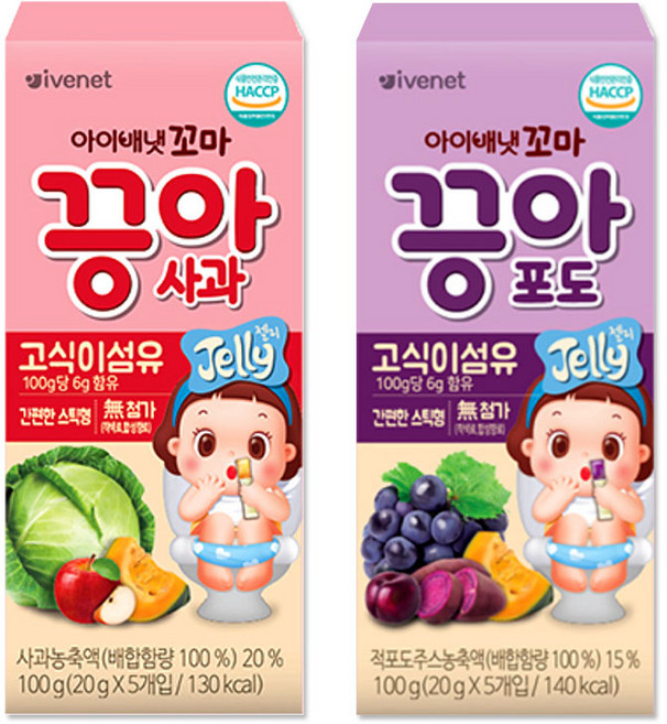 아이배냇 꼬마 끙아젤리 5개입 100g, 1세트, 사과+포도