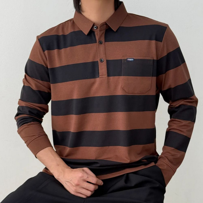 코엑티 남성 봄 가을 코튼 줄무늬 긴팔 티셔츠