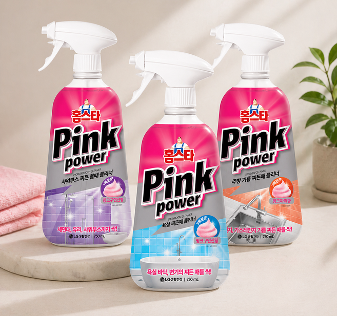 홈스타 핑크파워 욕실 찌든때 클리너 2입 + 샤워부스 찌든 물때 클리너 1입, 3개, 750ml