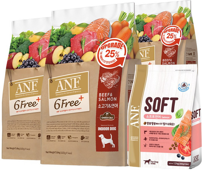 ANF 독 6Free+ 소고기&연어 + (추가)소프트사료, 12.8kg, 1세트, 소+연어