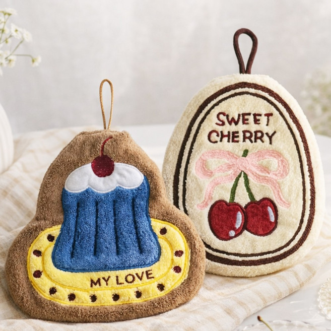 흡수력 좋은 걸이형 주방수건 핸드타올 디저트 디자인 2종 세트, 1세트, 혼합색상