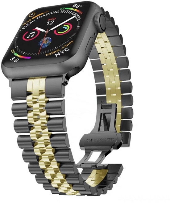 GATETOCN 갤럭시워치 7 울트라 애플워치 S10 호환 메탈스틸 밴드 스트랩, 블랙 + 골드, 1개