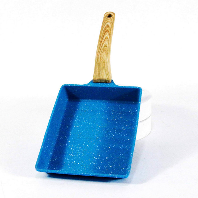 일본 의료 석재 옥 수탉 프라이팬 비 스틱 팬 작은 사각형 팬, 블루, 20x15cm 평평한 바닥, 1개