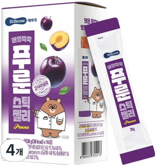 베베쿡 매일쑥쑥 스틱 젤리 20g x 14p, 280g, 4개, 푸룬