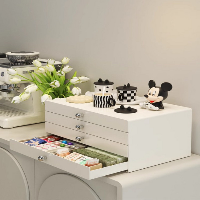 약통정리함 영양제 커피캡슐 보관함 서랍 철제 슬라이드 수납함 4단, 화이트, 1개, 철제 4단 수납함