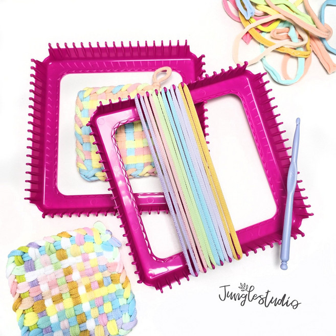 [정글스튜디오] 먼지없는 양말목 Mix컬러 55가지 프리미엄 편직 양말목공예 재료, new직조틀+코바늘(1SET)_컬러랜덤, 1개