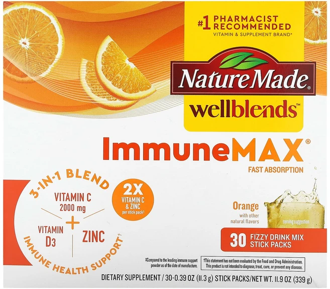 Nature Made Wellblends ImmuneMax 오렌지 스틱팩 30개 각 11.3g(0.39oz), NatureMadeWellblendsImmuneMax오, 11.3g, 1개 - 쿠팡